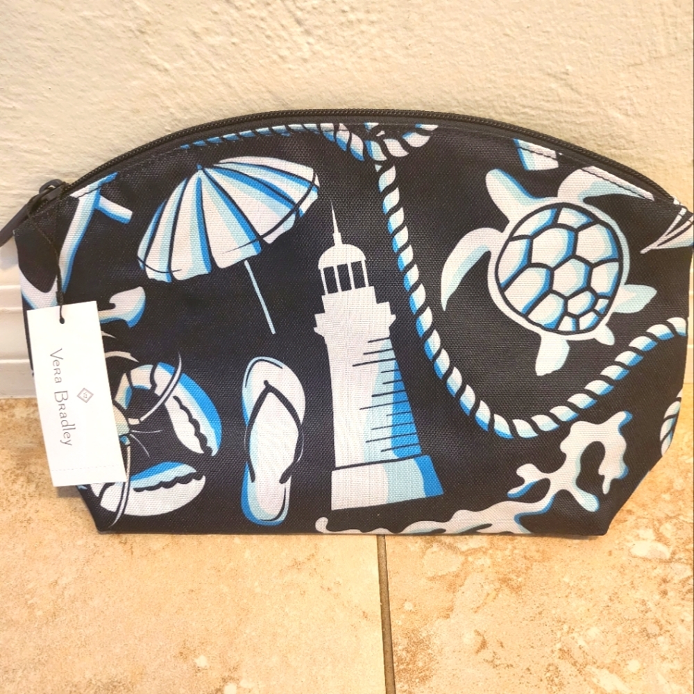 Vera Bradley Grand Travel Cosmetic in Shore Enough blue NWT